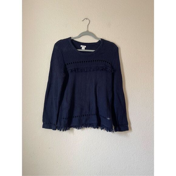 J crew fringe boho navy knit sweater size medium - Picture 1 of 6